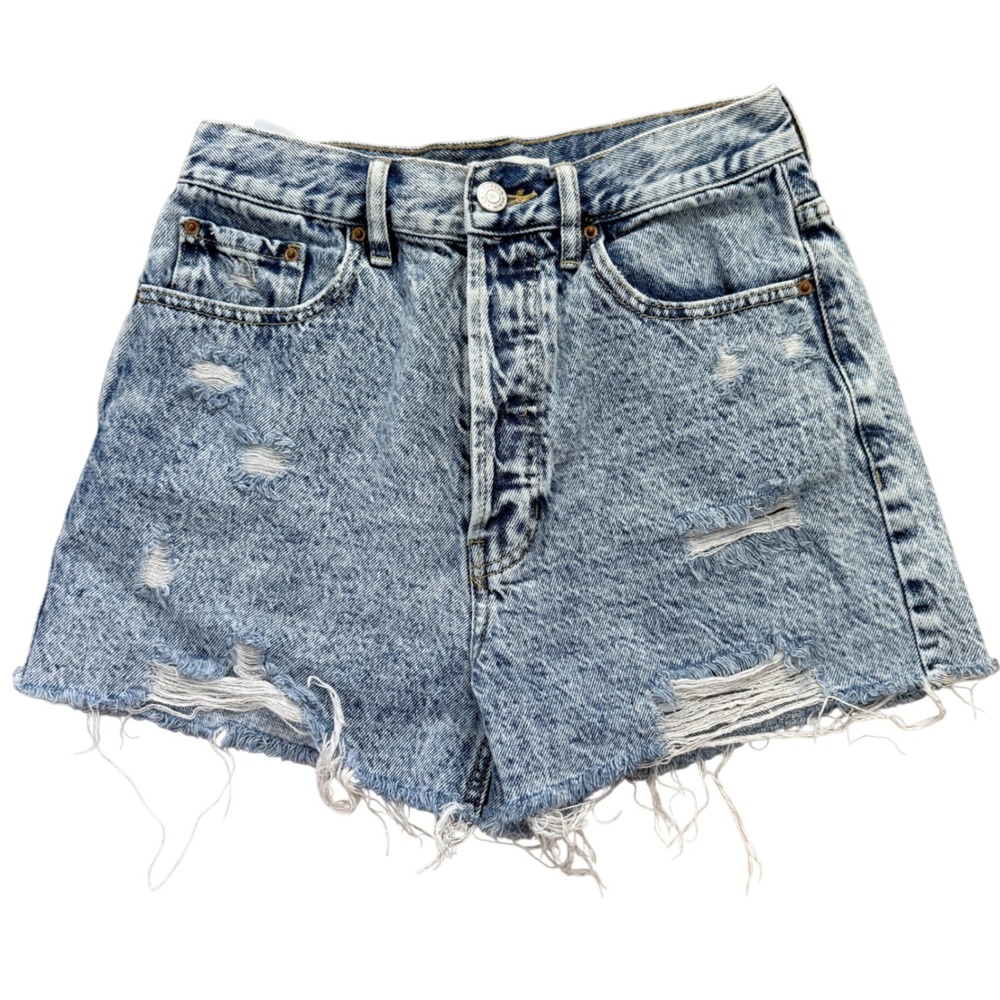 PacSun Denim Shorts Womens 26 Blue Acid Wash Distressed High Rise Vintage Button